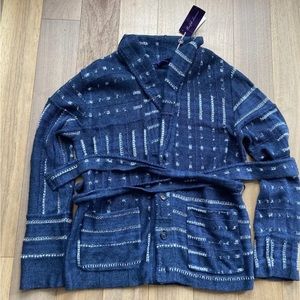 Ralph Lauren Purple Label Blue Linen Shawl Color Indigo Belted Cardigan RRL